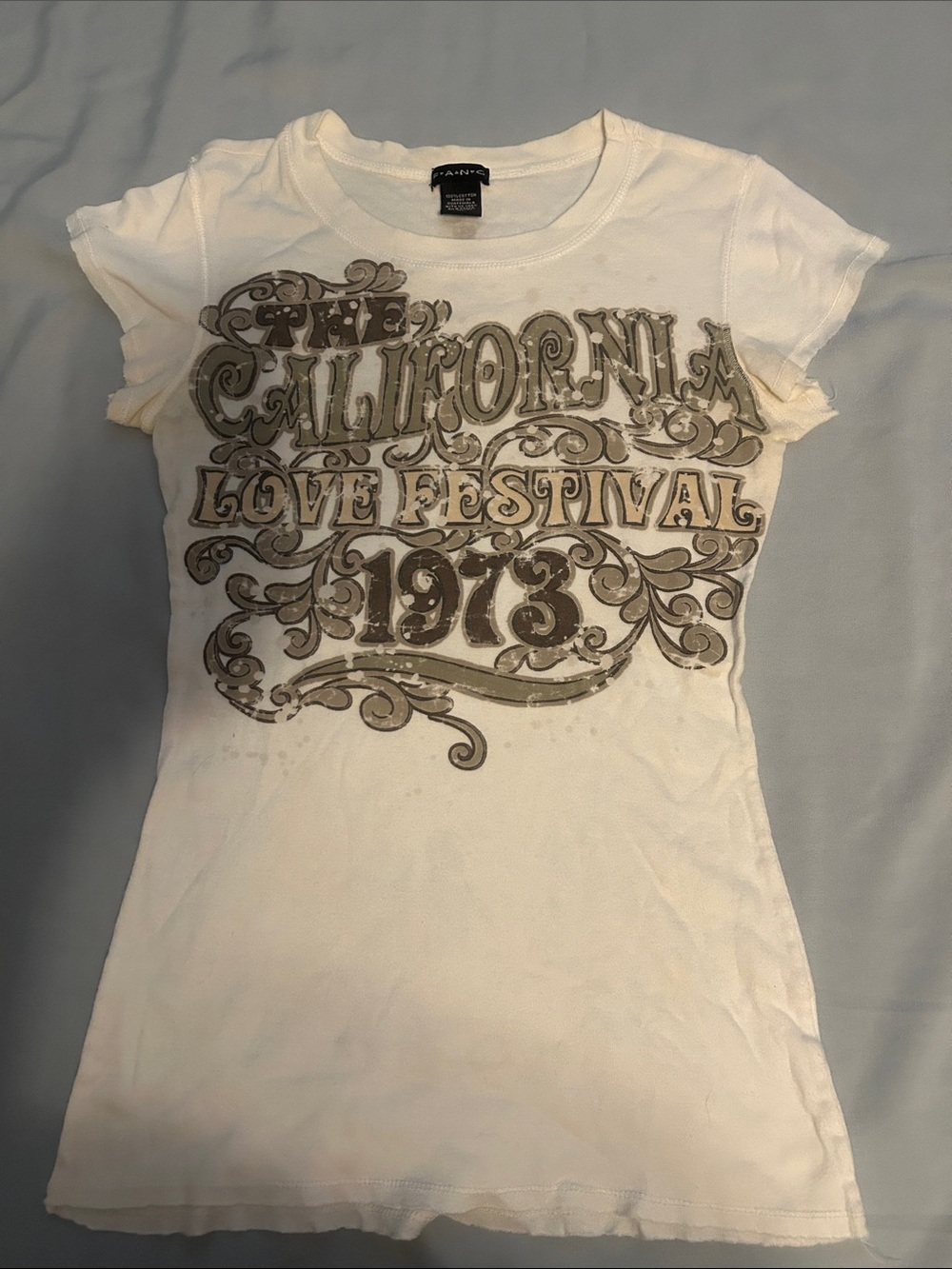 FANG White Short Sleeve Tee with Brown Vintage Festival Graphic